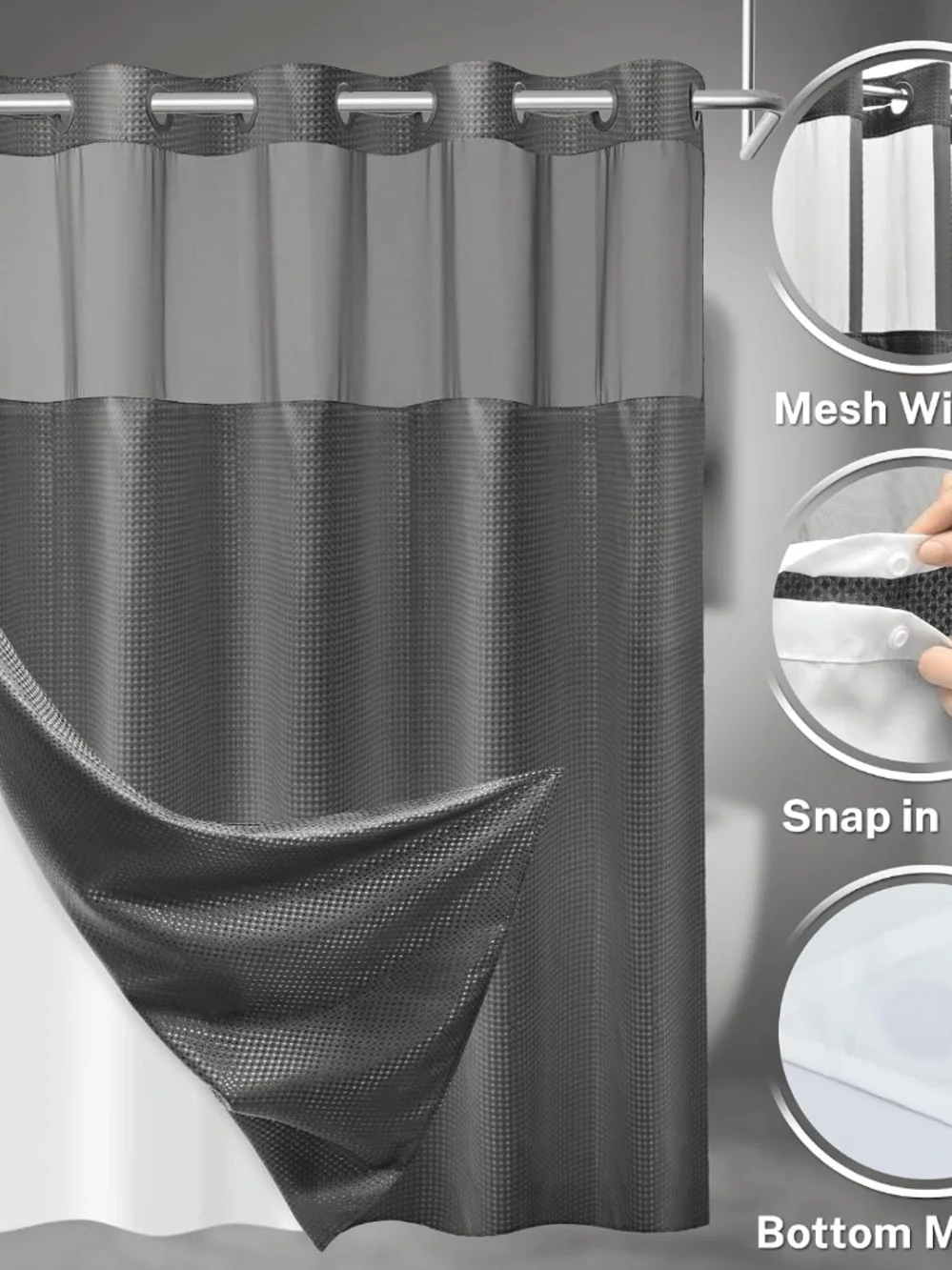 Gray Waffle Shower Curtain for Bathroom Hotel Style
